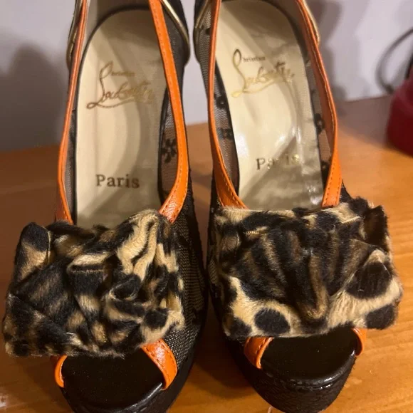 $1695 CHRISTIAN LOUBOUTIN SNAKESKIN/ LACE / LEOPARD PONY HAIR HEELS SZ 37 - Picture 7 of 14